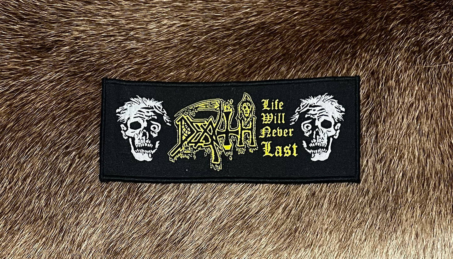 Death - Life Will Never Last Black Border Yellow Text Patch