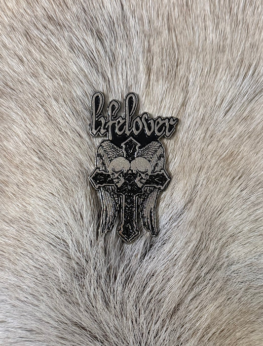 Lifelover - Cross with Wings & Skull Metal Pin