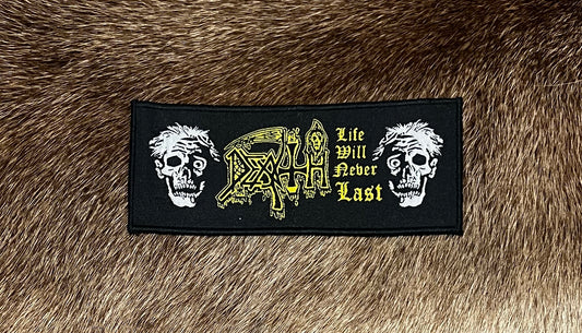 Death - Life Will Never Last Black Border Yellow Text Patch