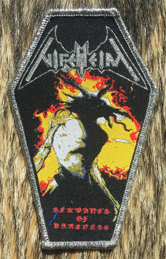 Nifelheim - Servants of Darkness Silver Border Coffin Shaped Patch