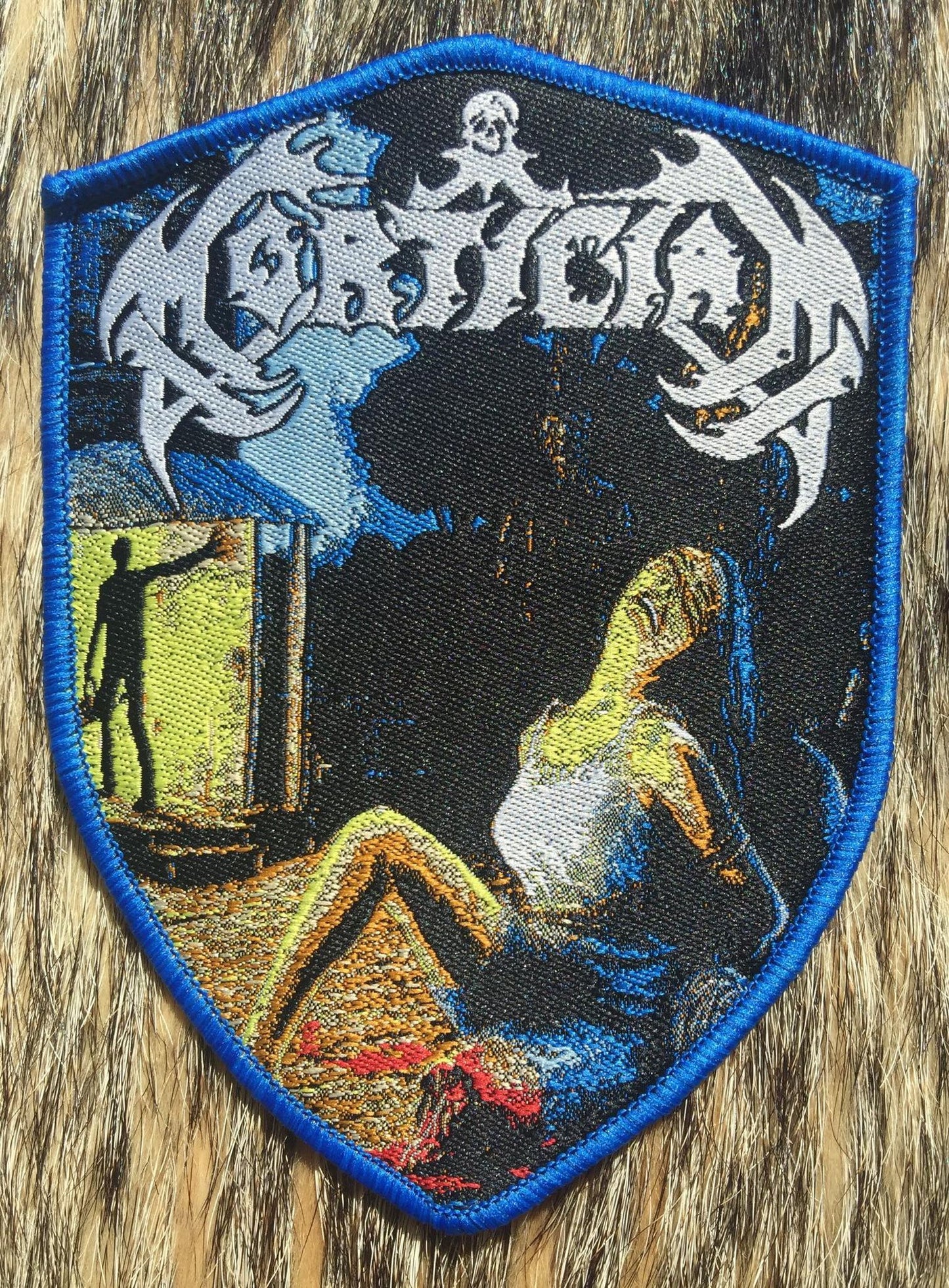 Mortician - Chainsaw Dismemberment Blue Border Shield Patch